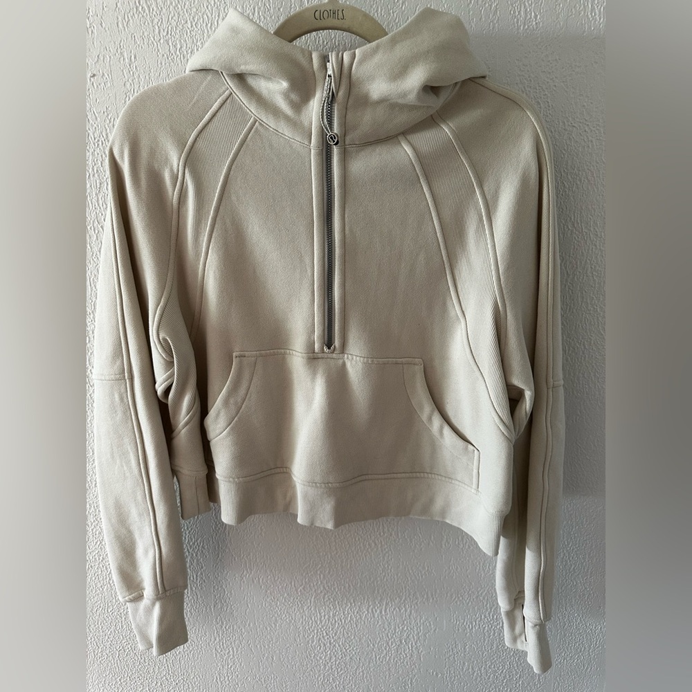 Lululemon Athletica Cream scuba half zip hoodie